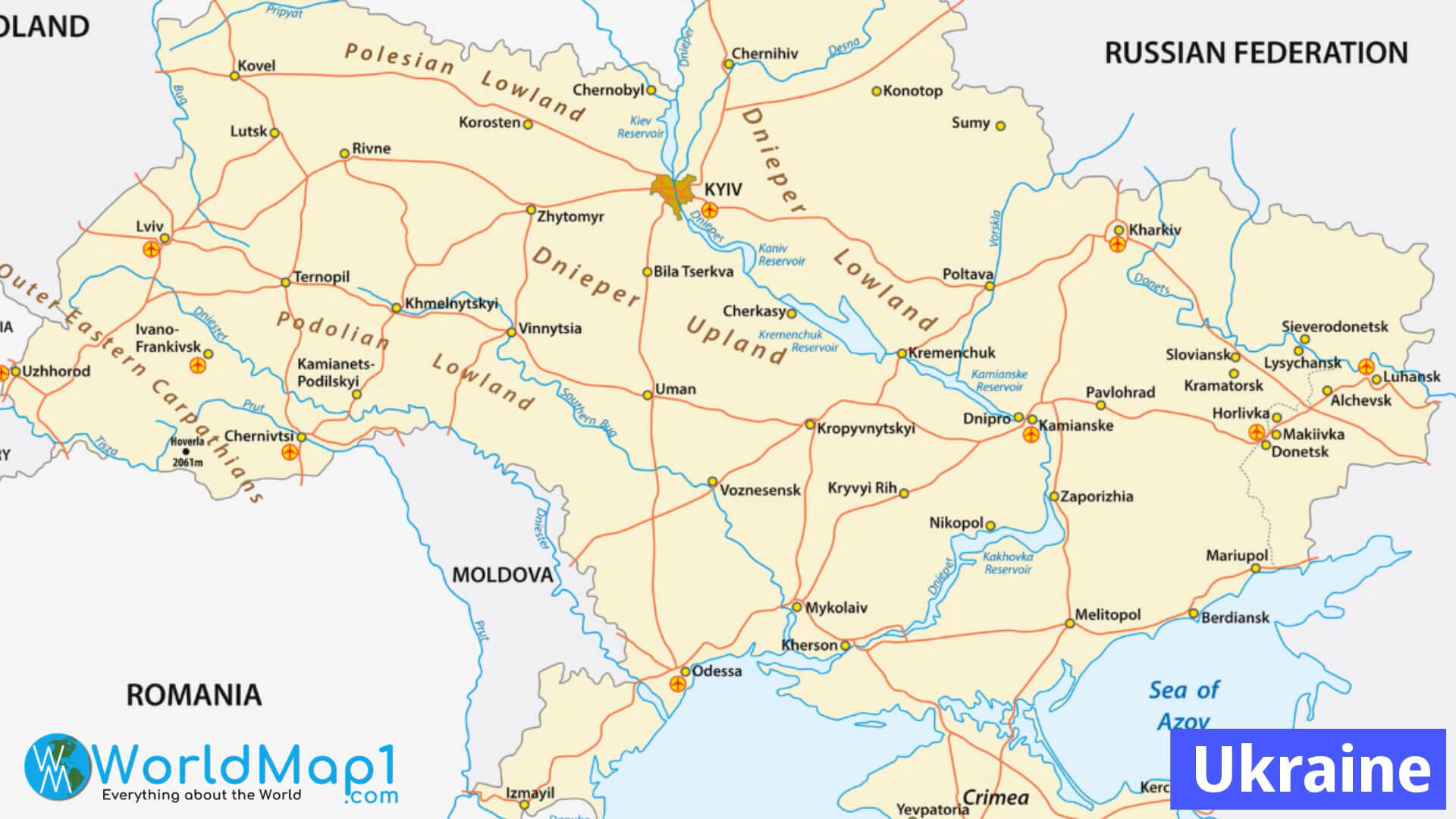 Ukraine Cities and Road Map